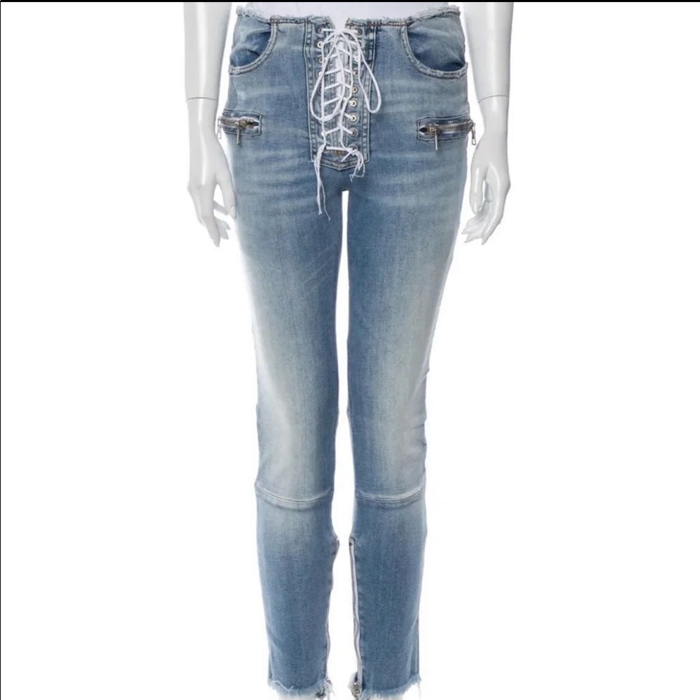 unravel project mid rise lace up skinny jeans